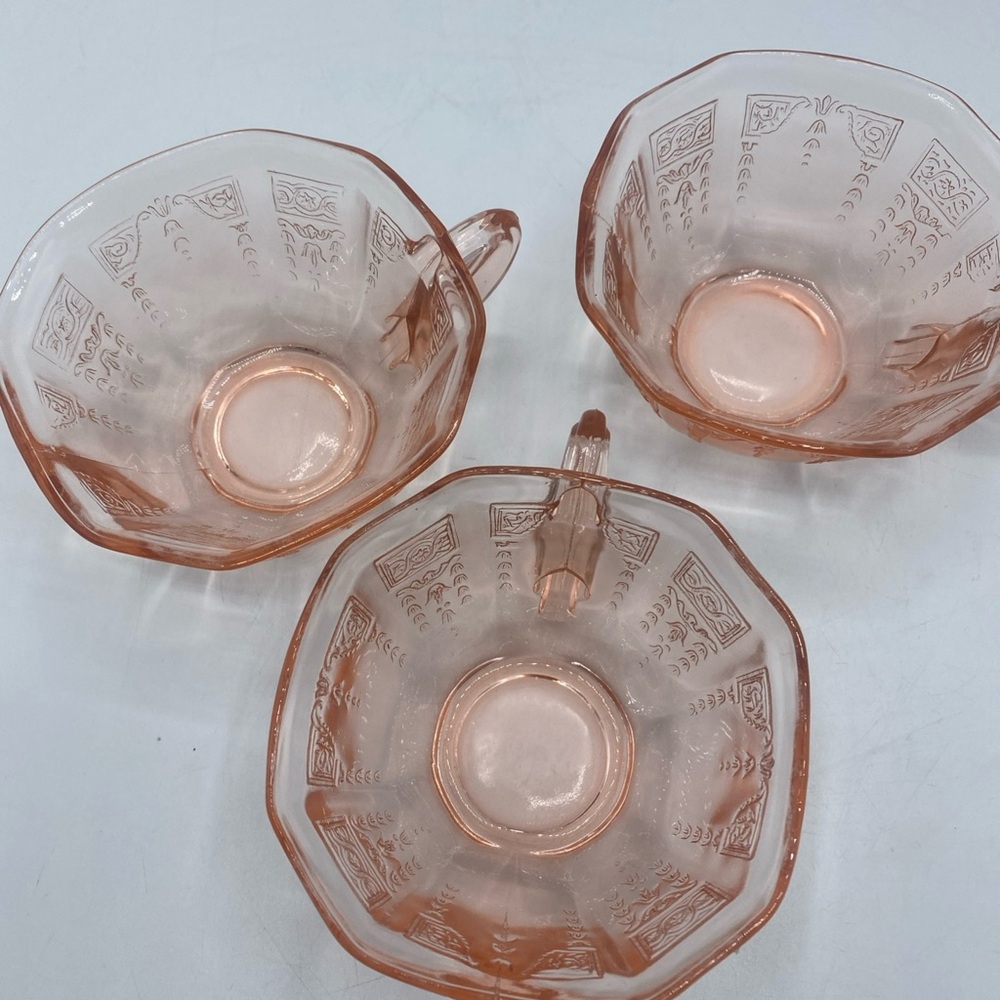 Vintage Pink Depression Glass Tea 3 Cups Princess Pattern by Anchor Hocking Co - Picture 4 of 6